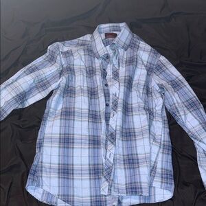 Jared Lang Men's Blue Plaid Button-Down Shirt